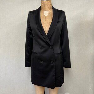 NWT Deadstock 2000s Line & Dot Satin Black Dinner Jacket Mini Dress Medium